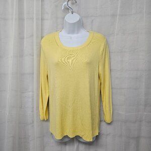 Talbots Yellow Lightweight Cotton Blend Crewneck Sweater Preppy LP
